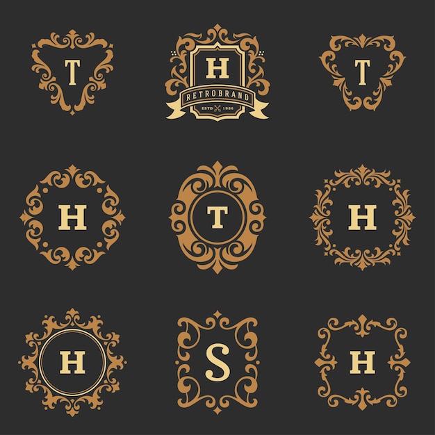 Luxury monograms logos templates vector objects set