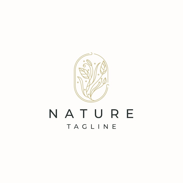 Luxury nature, leaf, flower outline logo icon design template flat vector