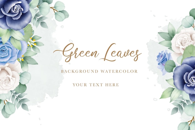 Luxury navy blue watercolor floral background design