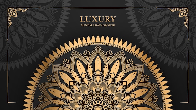 Luxury ornamental Arabesque mandala design with golden and black color background template