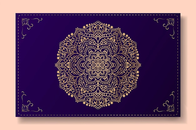 Luxury ornamental mandala design background in gold color and pink background.