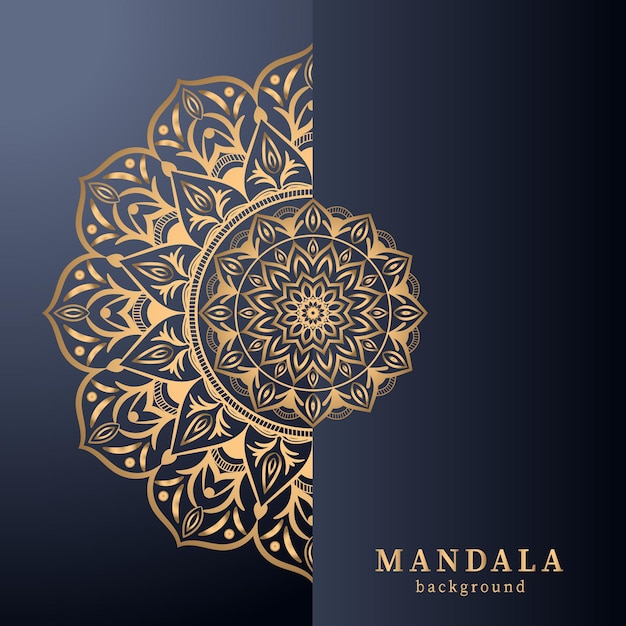 Luxury ornamental wedding invitation mandala design background in gold color