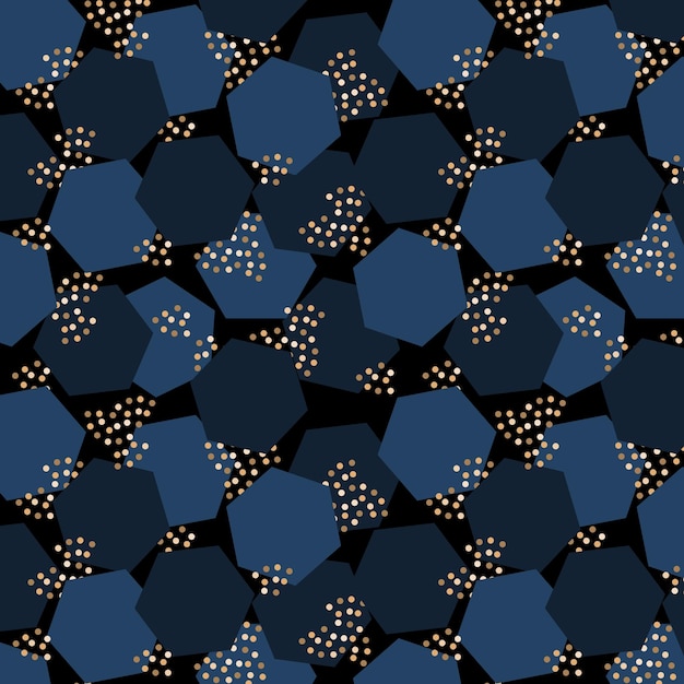 Luxury pattern chic dark blue and gold, abstract decoration geometric shapes and gold balls.