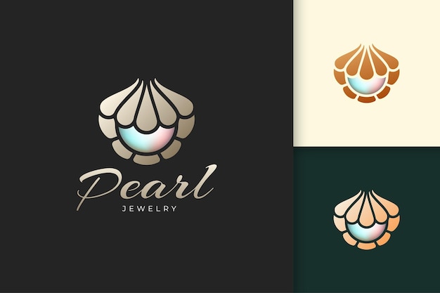 Luxury pearl logo with shell or clam shape represent jewelry and gem