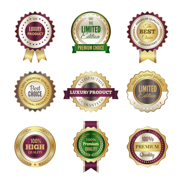 Luxury premium badges. High quality golden crown best choice labels and stamp  template for certificate and documents