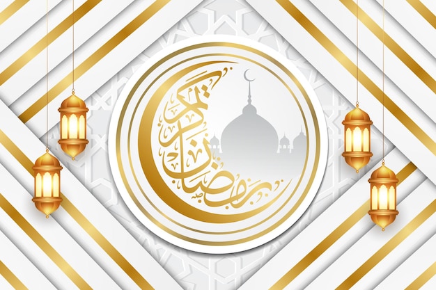 luxury ramadan greeting card banner design background with calligraphy and lanterns