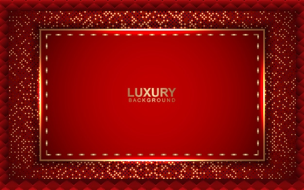 Luxury red frame background with golden glitters decoration