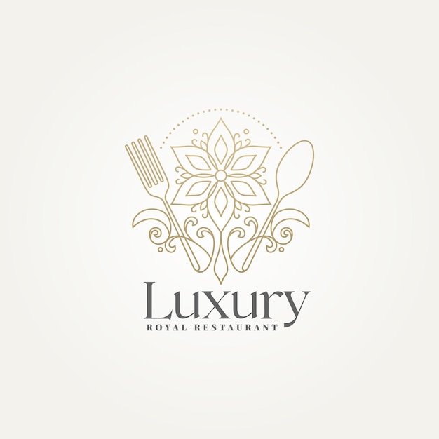 luxury restaurant with flourish calligraphic ornament line art logo vector illustration design