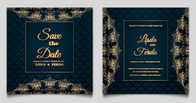 Luxury save the date wedding invitation card template set