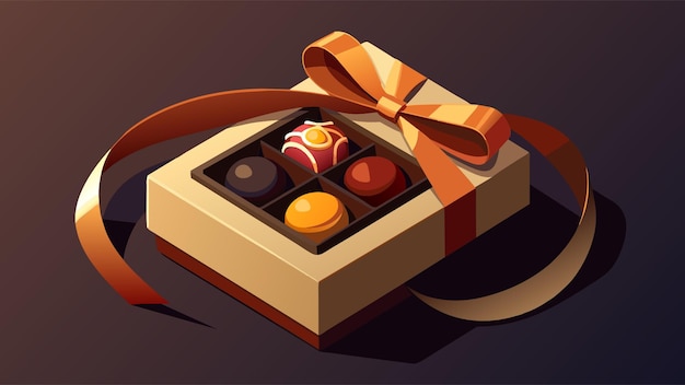 Vector luxury set of handmade chocolates in a gift box decorated with brown silk ribbon vector