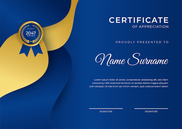 Luxury shine golden blue certificate design template