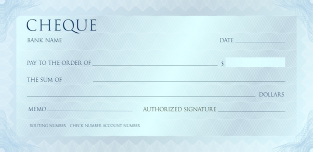 Luxury silvet cheque template with vintage guilloche. Check with abstract watermark, border.