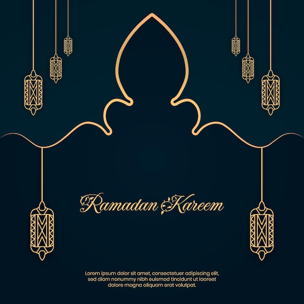 Luxury Social media Instagram post design for Blue Ramadan sale with golden line and mandala