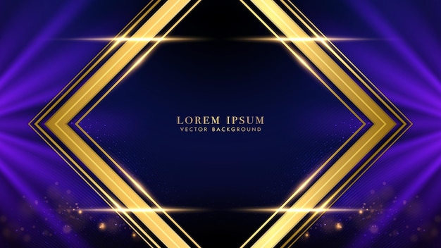 Luxury style design background with square golden frame blue beam and sparkle glowing effect