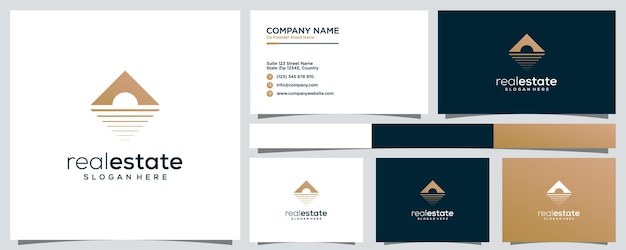 Luxury sunset real estate logo template with business card design