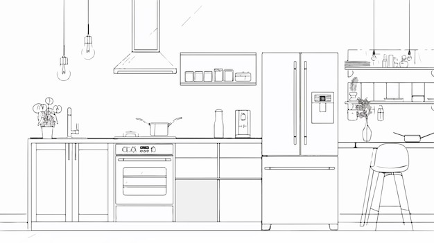 Luxury TwoDoor Refrigerator Single Line Drawing