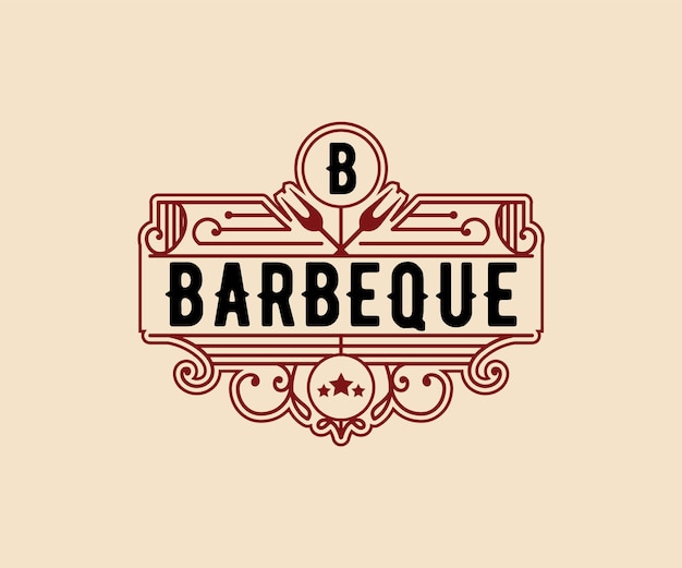 luxury Vintage barbecue bbq smokehouse bar and grill barbeque logo engraving design