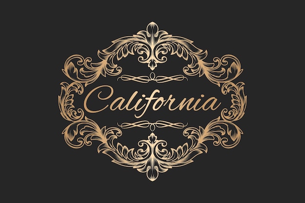 Luxury vintage golden baroque ornament with California text