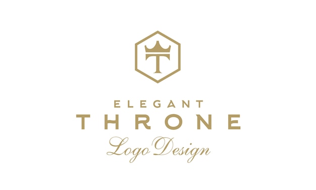 Luxury Vintage Throne logo design with initial T and Crown