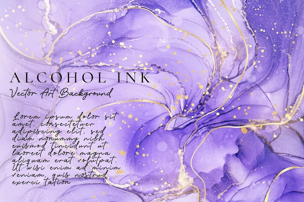 Luxury violet liquid watercolor background with golden stains