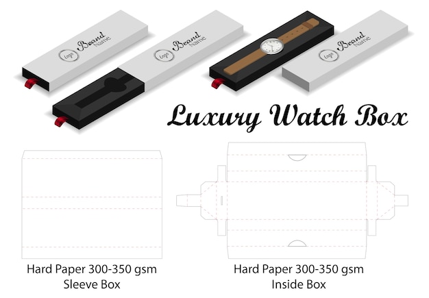 luxury watch sleeve box mockup dieline template