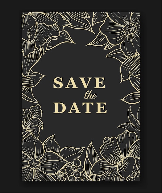 Luxury Wedding Card Invitation With Beautiful Outline Flower Template