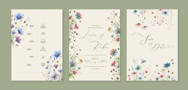 Luxury wedding invitation card background wild herbs and flowers Abstract floral art