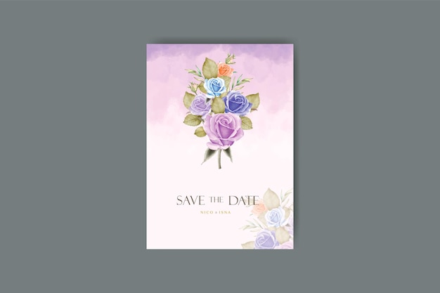 luxury wedding invitation card with beautiful floral and leaves watercolor