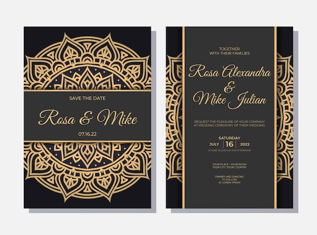 Luxury wedding invitation template with mandala decoration