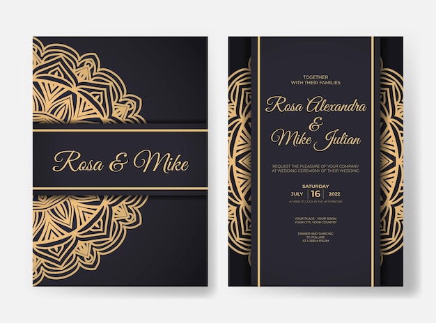 Luxury wedding invitation template with mandala decoration