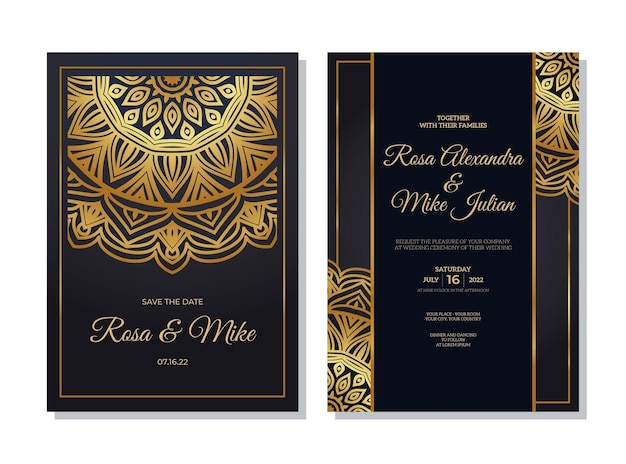 Luxury wedding invitation template with mandala decoration