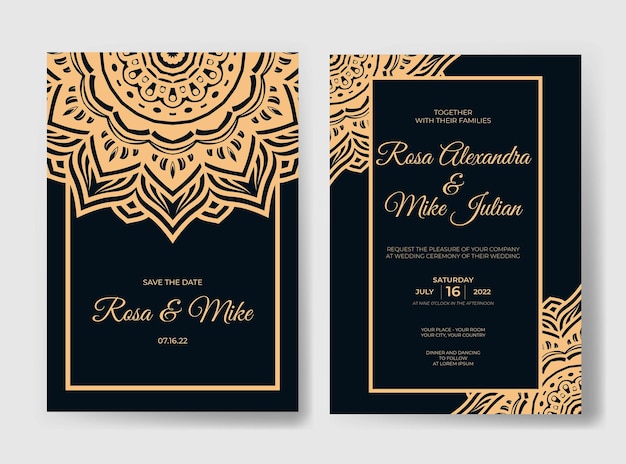 Luxury wedding invitation template with mandala ornament