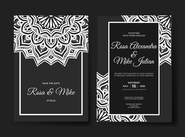 Luxury wedding invitation with mandala design ornament