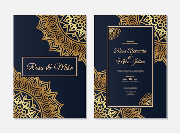 Luxury wedding invitation with mandala design template