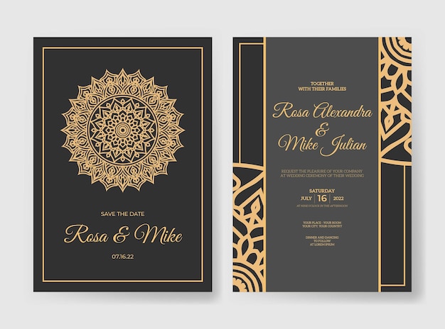 Luxury wedding invitation with mandala design template