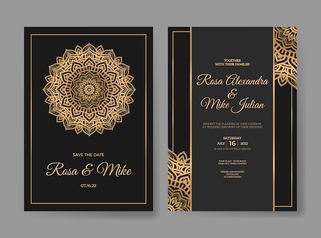 Luxury wedding invitation with mandala design