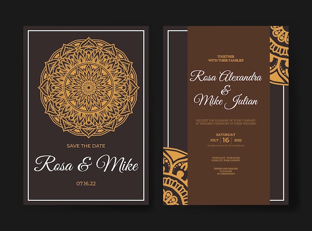 Luxury wedding invitation with mandala design