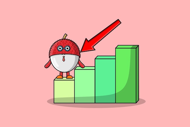 Lychee cute businessman mascot character with a inflation chart cartoon style design