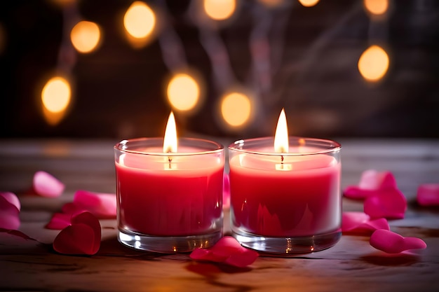 Vector lying down rose flowers with petals and pink candle on mat