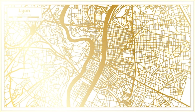 Lyon France City Map in Retro Style in Golden Color Outline Map