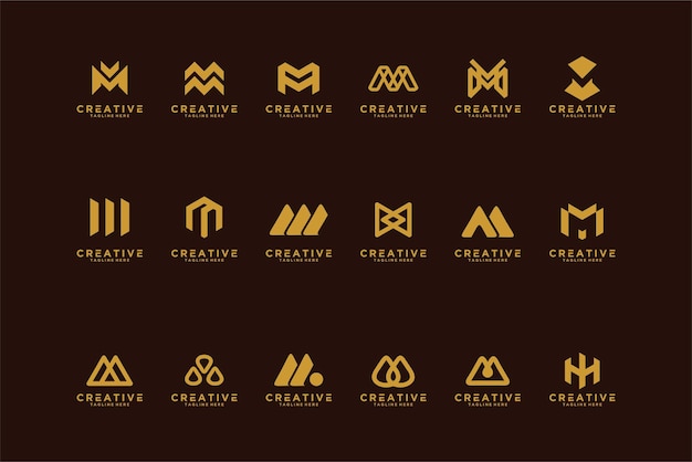 m initial logo designs vector and business cards