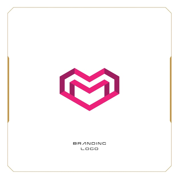 M Letter Heart Shape Logo Vector Trademark Universal M Logotype Brand