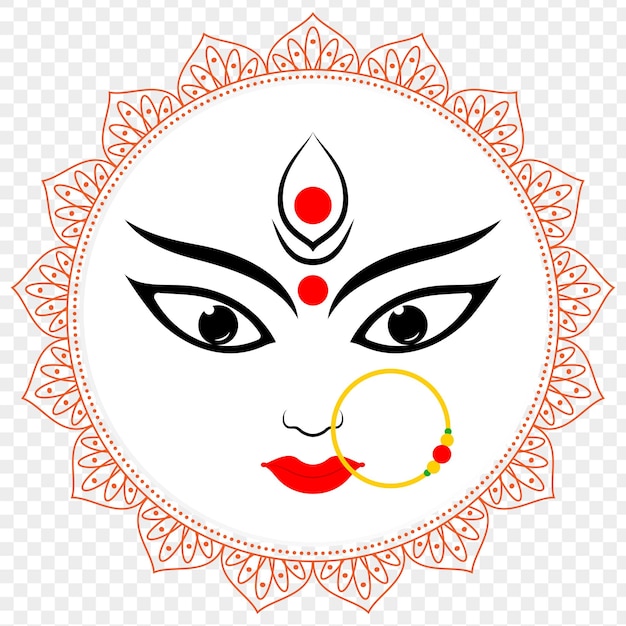 Maa Durga face on a circular frame with transparent background