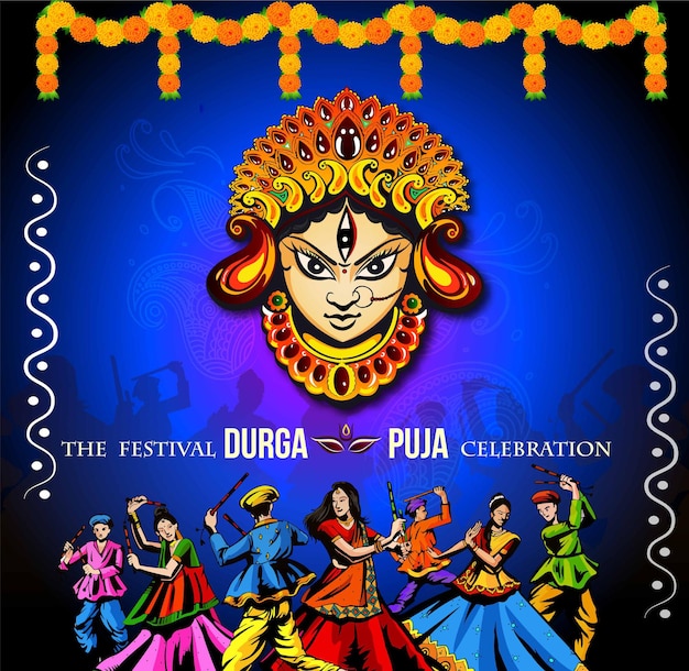 Maa Durga in Happy Dussehra Navratri background Design celebrated in Hindu Religion and festival