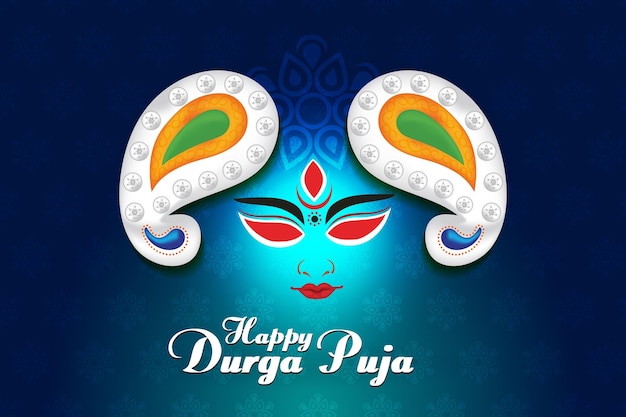 maa durga in happy dussehra navratri blue background template design celebrated happy durga puja