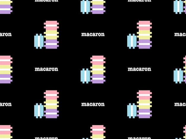 Macaron cartoon character seamless pattern on black background Pixel stylex9