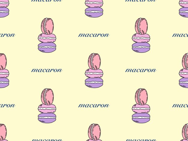 Macaron cartoon character seamless pattern on yellow background