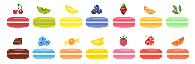 Macarons icons set cartoon vector Dessert pastry