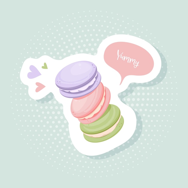 Vector macarons stickers on pop art, retro vintage style