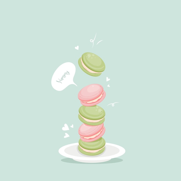 Vector macarons stickers on pop art, retro vintage style